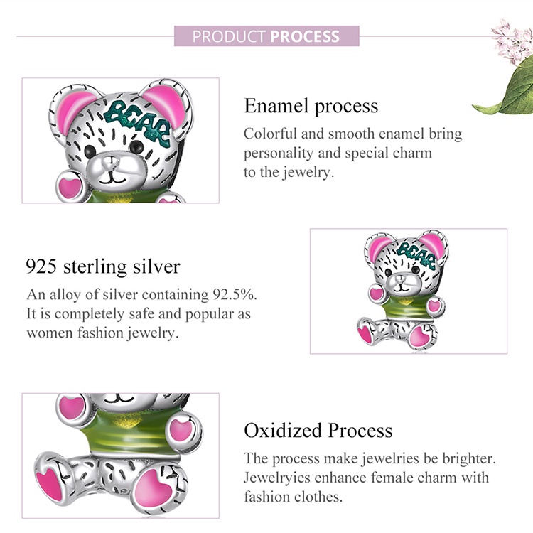 Phụ kiện vòng tay/ vòng cổ Bamoer SCC2231 bằng bạc 925 hình chú gấu bông