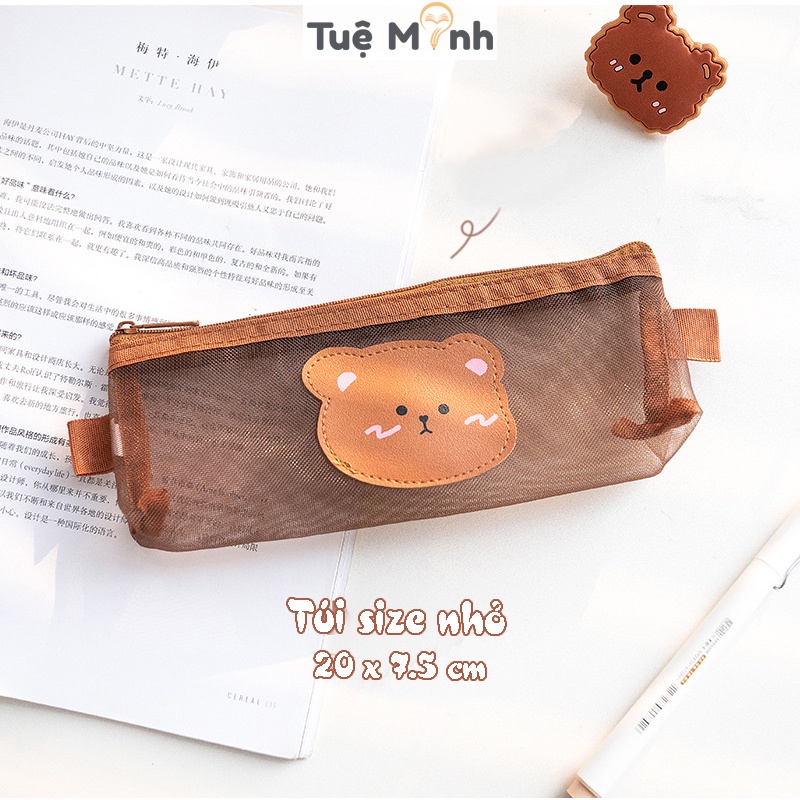 Túi bút hình gấu dễ thương vải lưới K36 - bóp viết hộp đựng bút cute