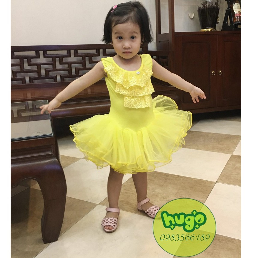 Váy tập múa ballet (ba lê) trẻ em bé gái ngực ren Vàng size 3-9 tuổi