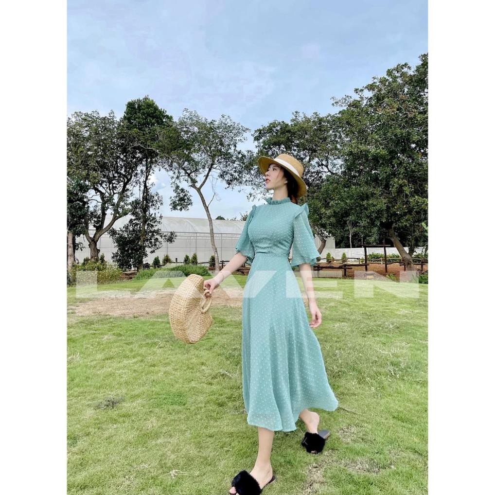 Đầm maxi voan hạt nổi hở lưng dáng xòe tay cánh tiên-đầm hở lưng | BigBuy360 - bigbuy360.vn