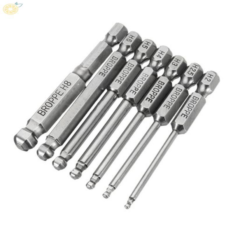 Set 7 mũi tuốc nơ vít bằng thép S2 màu bạc 1/4inch 65mm 2/2.5/3/4/5/6mm độ chính xác cao