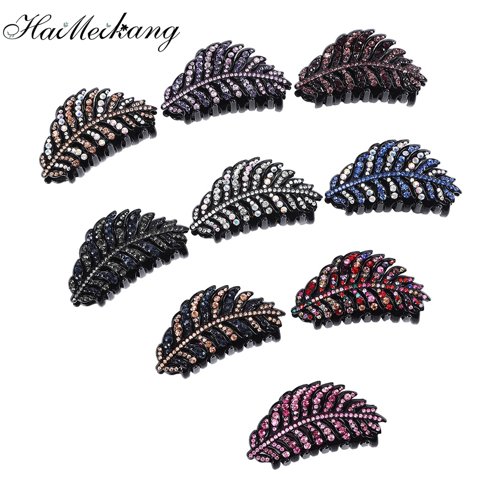 Haimeikang Kẹp tóc hình lá đính kim cương nhân tạo cổ điển thời trang cho nữ