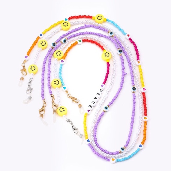 Dây đeo mắt kính đeo khẩu trang dạng chuỗi hạt mặt cười màu sắc 2 trong 1