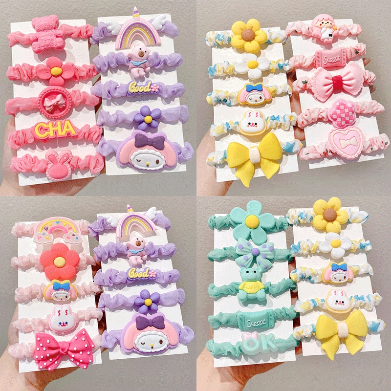 Dây Cột Tóc Cao Su Co Giãn Không Làm Đau Họa Tiết Hoạt Hình Màu Hồng Cho Bé