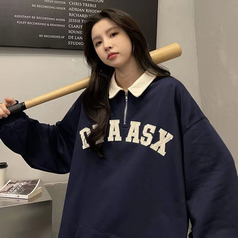 Áo Sweater kiểu dáng polo oversize cả nam nữ phong cách hàn quốc