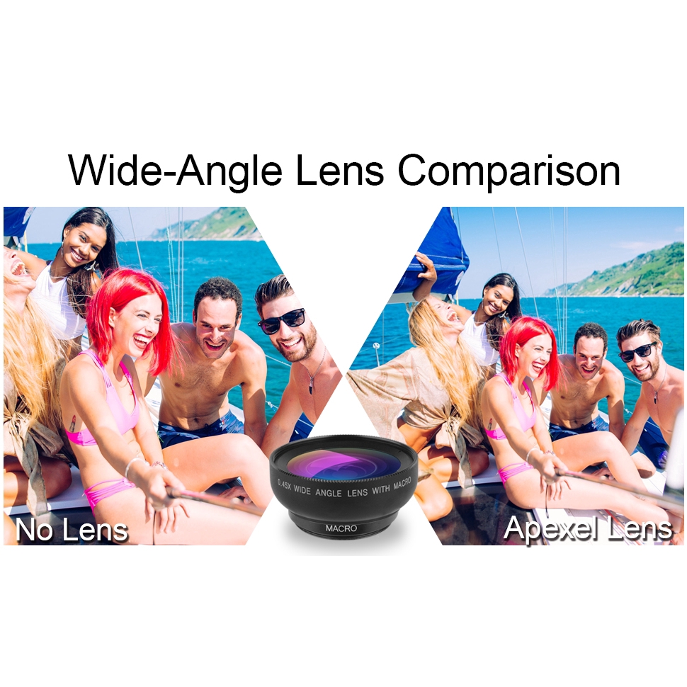 APEXEL Điện thoại Máy ảnh ống kính kit 0.45x Wide Angle Macro Lens + sạc Led ánh sáng tự sướng Fill cho Samsung Xiaomi