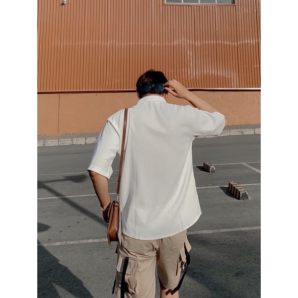 Áo sơmi tay lỡ unisex TAG JAY màu ĐEN/TRẮNG/HỒNG/XÁM XANH/MINT  Nam nữ unisex  Áo sơmi form rộng style Ulzzang