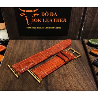 Dây đồng hồ da cá sấu apple watch màu nâu đỏ