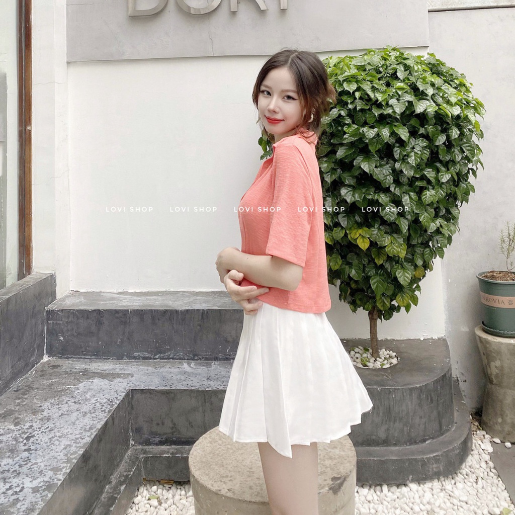 LOVI SHOP - Set áo croptop sơ mi+ áo hai dây basic thun tăm gân mềm LOVI