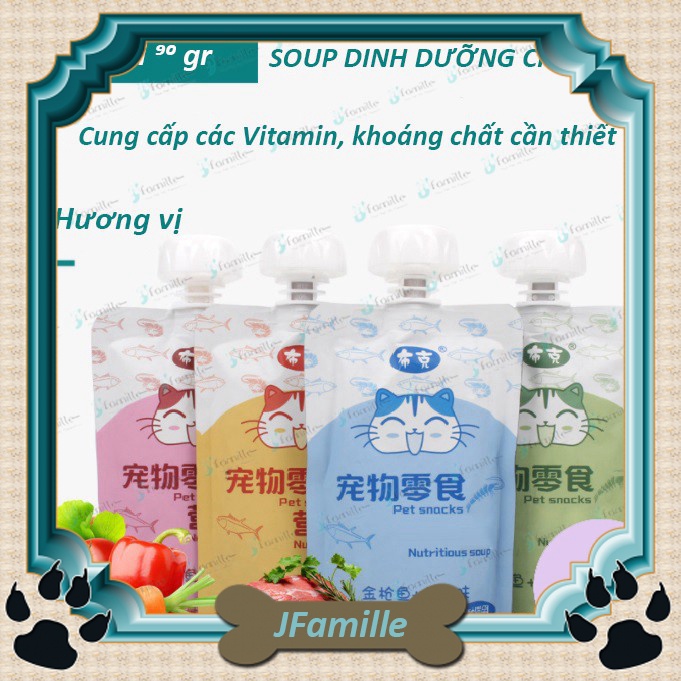 [NẮP XOÁY]Thức Ăn Ướt Dạng Súp JFamille, Pate Cho Mèo, Cung Cấp Độ Ẩm, Cải Thiện Hệ Tiêu Hóa. Gói 90gr - JF45