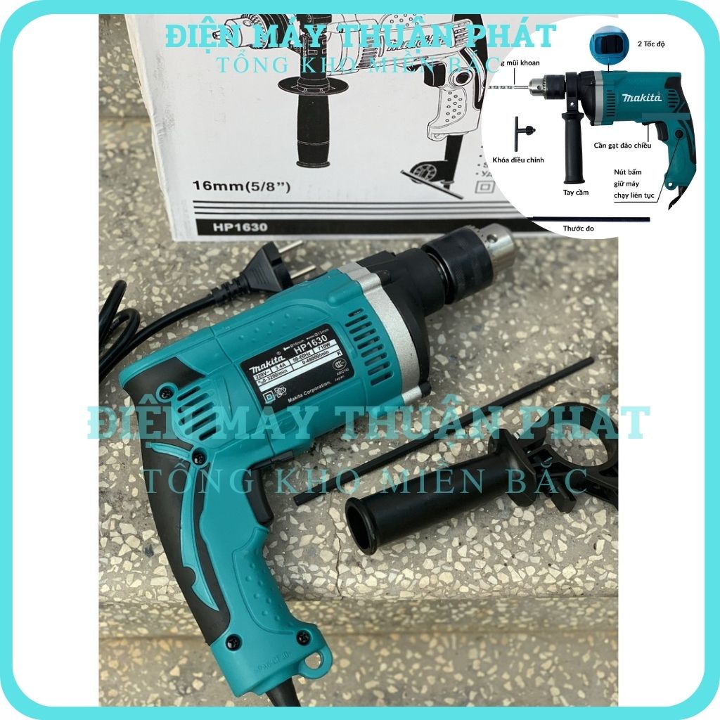 Máy khoan đục tường bê tông bắt bắn vít Makita HP1630 đa chức năng mini giá rẻ dùng điện cầm tay