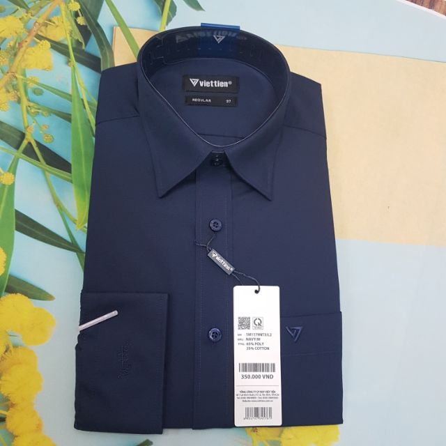 Aó sơ mi nam Việt Tiến dài tay màu xanh đen ,chính hãng , cao cấp  - form suông REGULAR - tà bầu