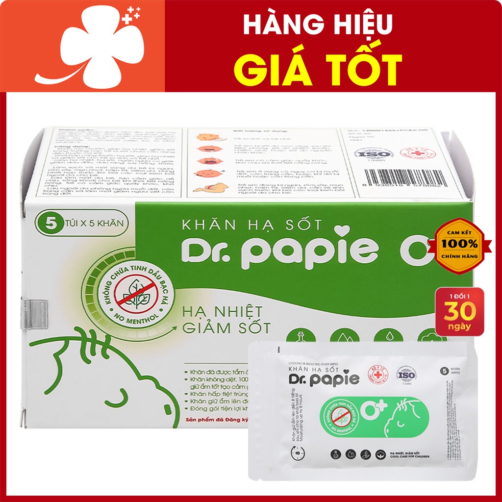Khăn hạ sốt Dr.papie 0+ (0 tháng), giúp hạ nhiệt, hạ sốt, ngăn ngừa co giật