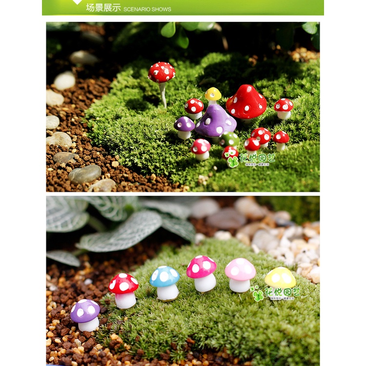 Phụ kiện set 4 nấm màu 1 cm làm tiểu cảnh, charm slime, decor mô hình, đồ handmade
