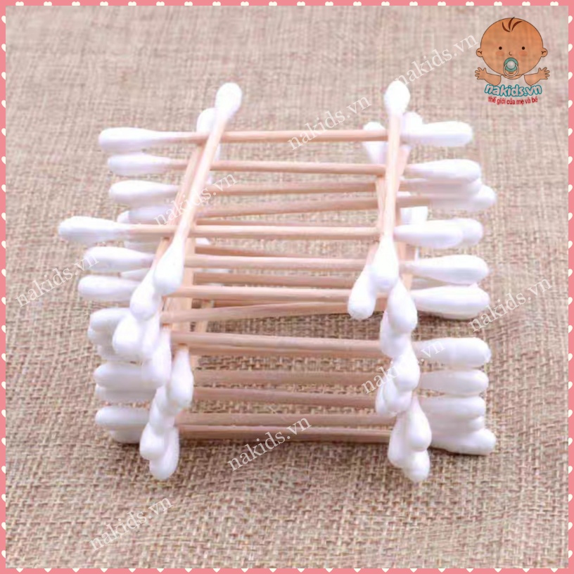 Tăm Bông Thân Gỗ 100 Que Túi Zip Thân Thiện Với Môi Trường, Bịch 100 Que Tăm Bông Ngoáy Tại Cho Cả Gia Đình
