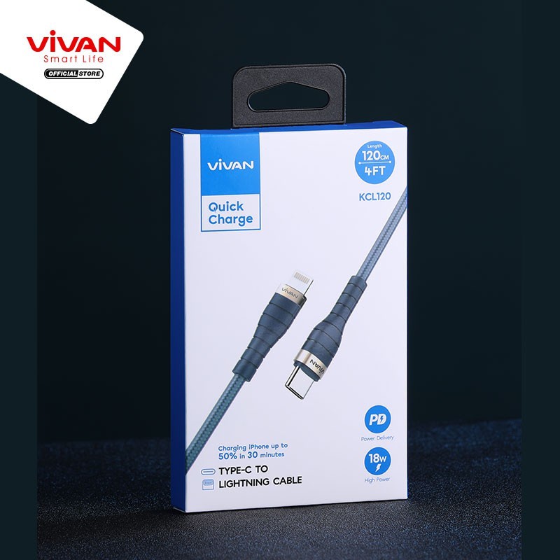 Cáp Sạc Nhanh VIVAN KCL120 Type-C to Lightning Chuẩn PD Bọc Sợi Kevlar Siêu Bền  - BẢO HÀNH 12 THÁNG