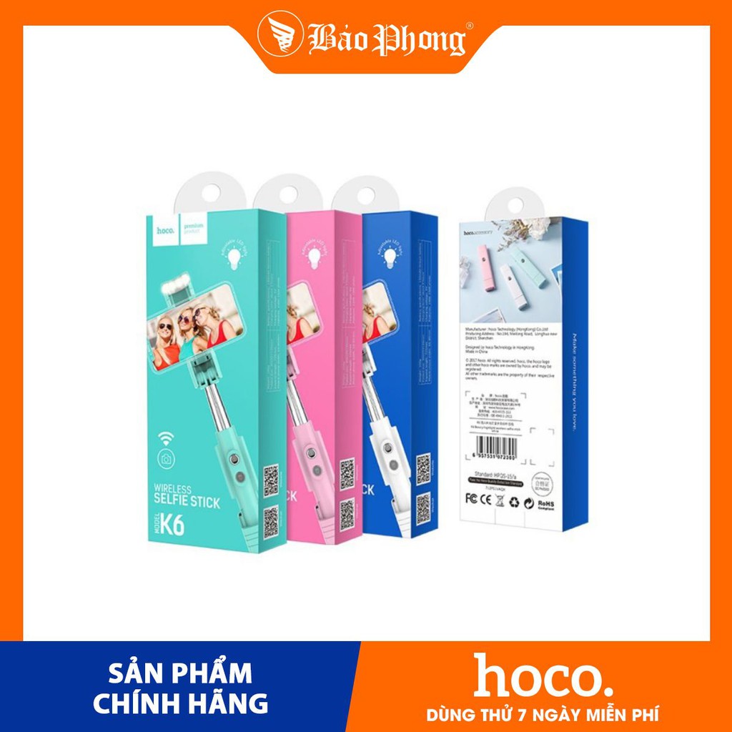 Gậy chụp ảnh không dây HOCO K6 bluetooth V3.0 Selfie Dành cho điện thoại iPhone iP Huawei Samsung Oppo Realme