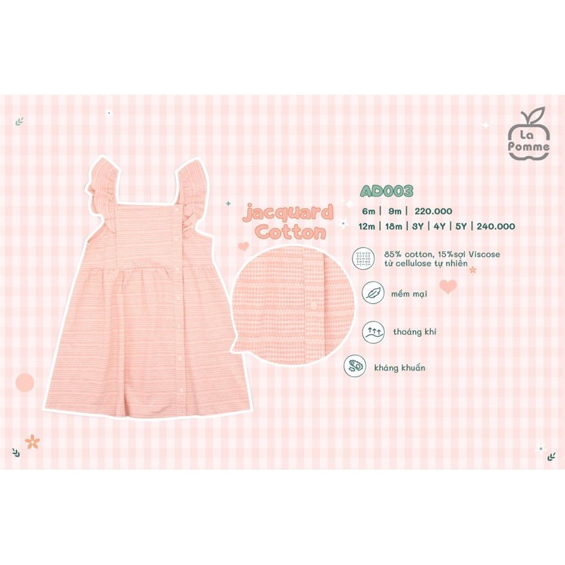 Váy mùa hè bé gái từ 6 tháng đến 5 tuổi tay bèo chất liệu cotton cao cấp LAPOMME AD003