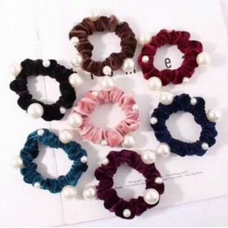 Set 2 dây buộc tóc, cột tóc vải nhung đính kèm hạt trai nhân tạo cho bạn gái, cột tóc không đau tóc