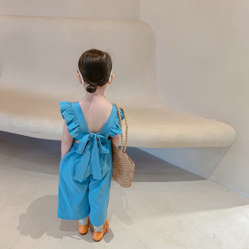 Bộ Áo Liền Quần Sát Nách Viền Ren Màu Trơn Bằng Vải Cotton Cho Bé Gái 2-7 Tuổi