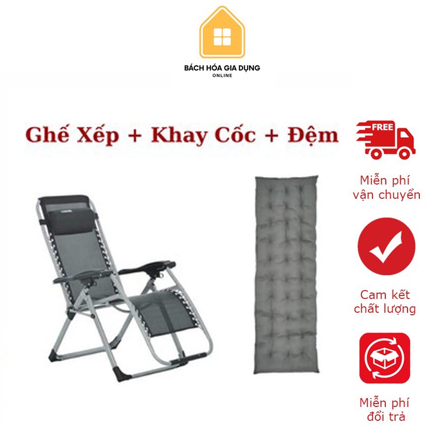 Ghế xếp nằm thư giãn - Giường gấp đa năng chất liệu vải lưới Textilene chịu tải đến 200kg kèm khay để cốc - BH 1 Năm
