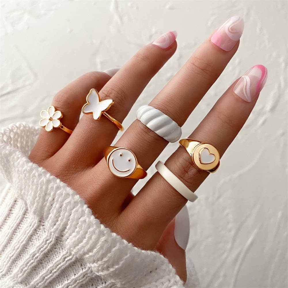 Bộ 6 nhẫn đeo khớp ngón tay phong cách Vintage xinh xắn dành cho nữ Y2K