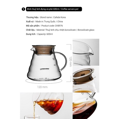 Combo bộ pha cà phê V60 02 phổ thông CAFEDE KONA