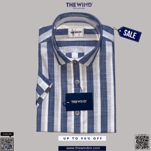 Áo sơ mi nam tay ngắn THE WIND sọc Linen (kiểu ôm/slim fit)