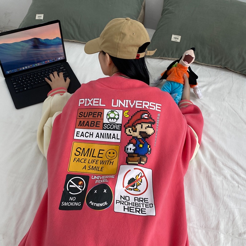 Áo khoác bóng chày dáng rộng phong cách đường phố hàng mới năm 2021