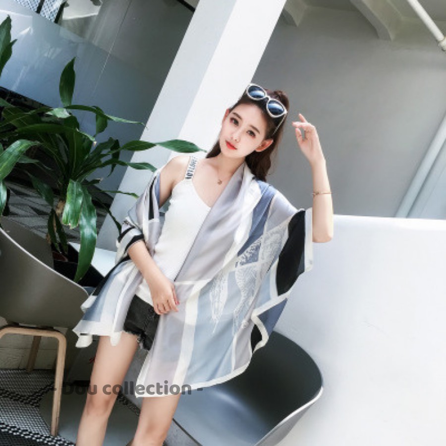 [Nowship2h] Khăn Choàng Quàng Cổ Lụa Cao Cấp Họa Tiết Yên Ngựa Đi Biển - Chất Liệu Silk - Size:90x190cm - Mã KS003