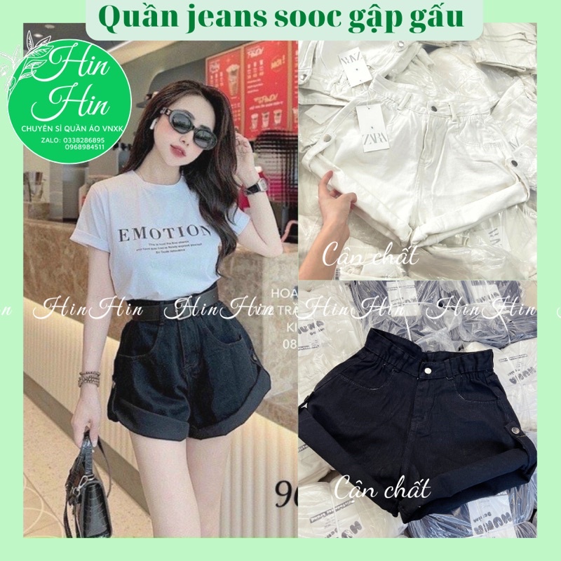 QUẦN SOOC BÒ GẬP GẤU, QUẦN JEAN SOOC NỮ GẬP GẤU HAI MÀU ĐEN TRẮNG -Hinhin