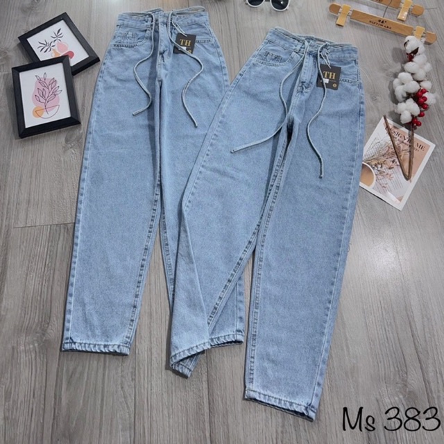 Baggy jeans lưng cao trơn ( kèm dây)
