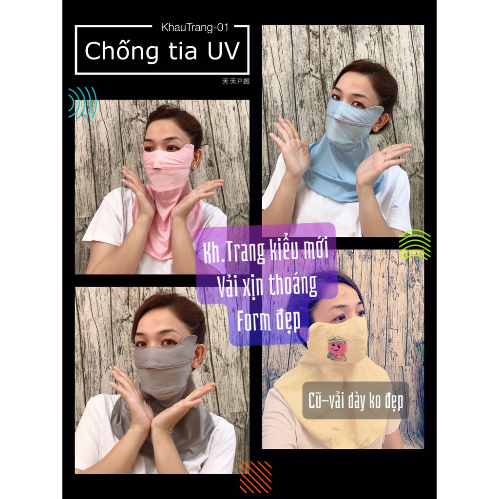 KT01- Xanh,Hồng,Xám Khẩu Trang đi nắng chống tia UV UFP 50+ - Unisex Nam Nữ đều thích hợp