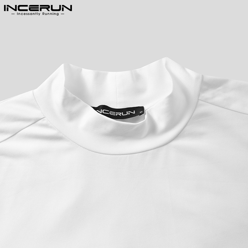 Áo thun INCERUN ngắn tay màu trơn phong cách đơn giản cho nam mặc thường ngày