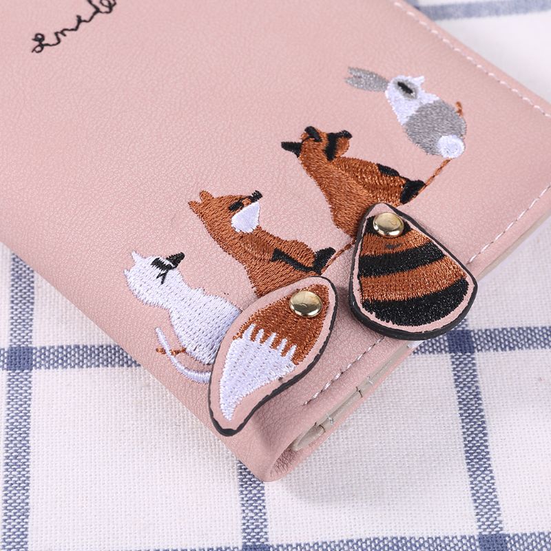Ví Da Pu Mini Thêu Họa Tiết Hoạt Hình Dễ Thương Thời Trang Cho Nữ