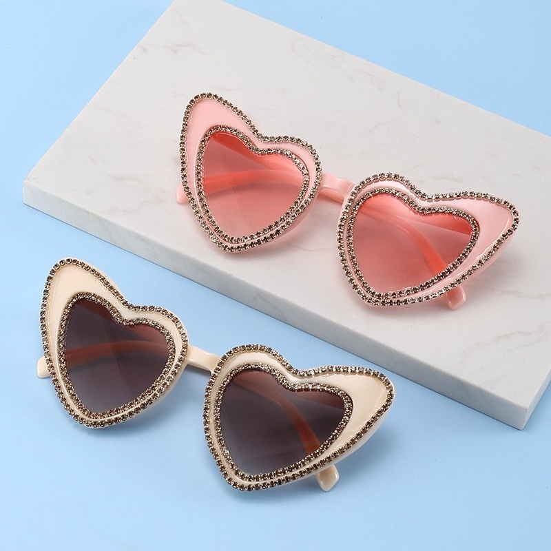 Kính Mát Hình Trái Tim Đính Đá Lấp Lánh Phong Cách Hàn Quốc Thời Trang Cho Nữ