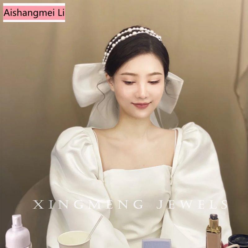 [Aishang Xinh Đẹp] Băng Đô Đính Ngọc Trai Và Nơ Cài Tóc Cô Dâu Trong Ngày Cưới Siêu Xiansen