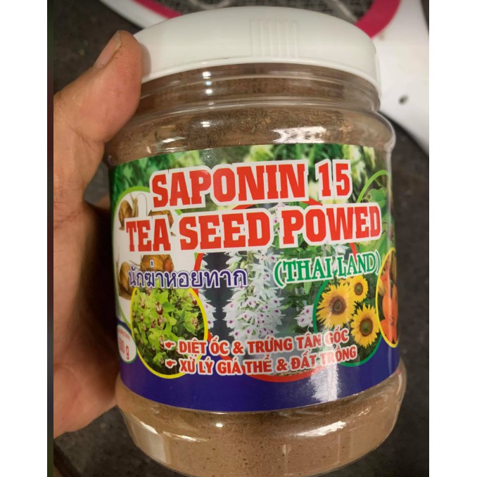 Chiết xuất thảo mộc diệt ốc, trứng, xử lý giá thể saponin 15 tea seed powed lọ 500 gr (Thái Lan)