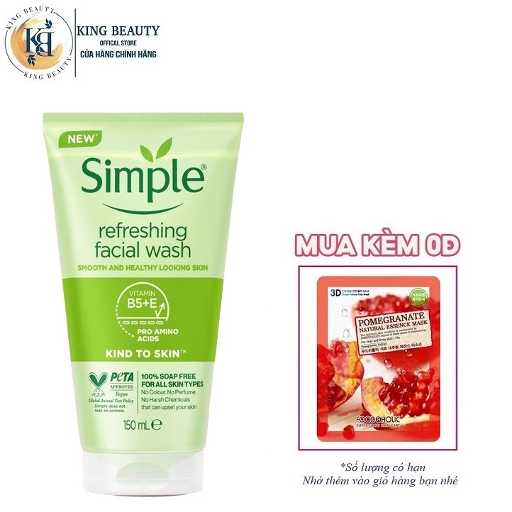 Sữa Rửa Mặt Làm Sạch Sâu, Dịu Nhẹ Cấp Ẩm Cho Da Simple Kind to Skin Refreshing Facial Wash 150ml
