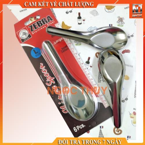 Vỉ 6 thìa/ muỗng inox ZEBRA size L & Zumbo Thái Lan