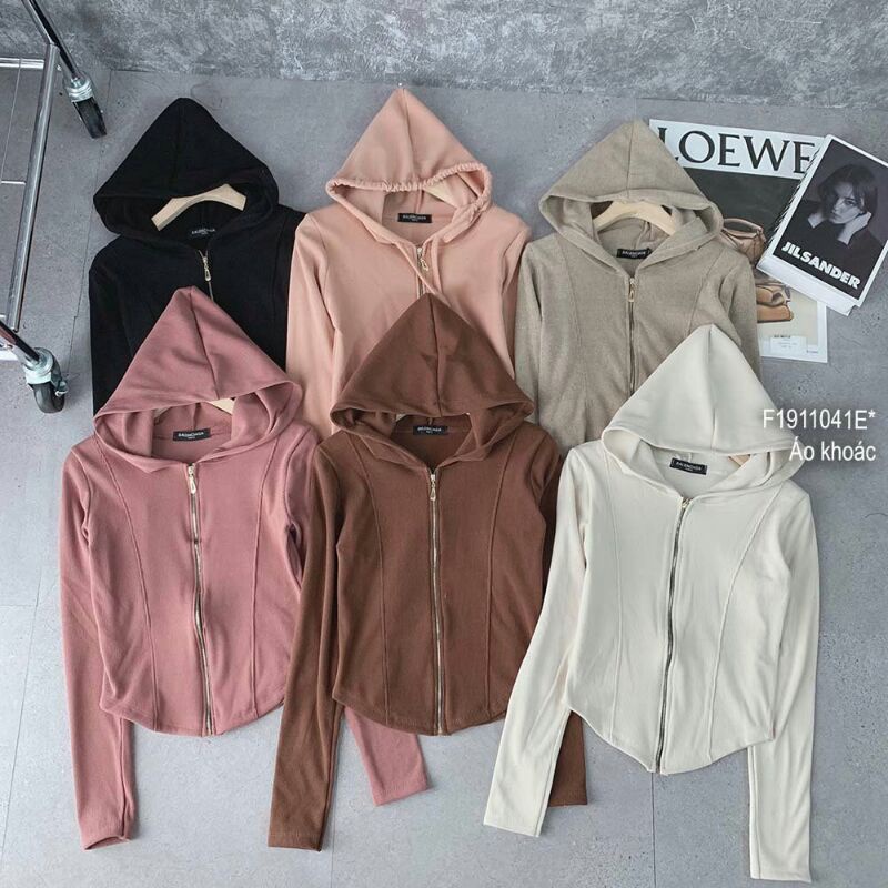 Áo khoác croptop có nón kéo khóa tay dài!