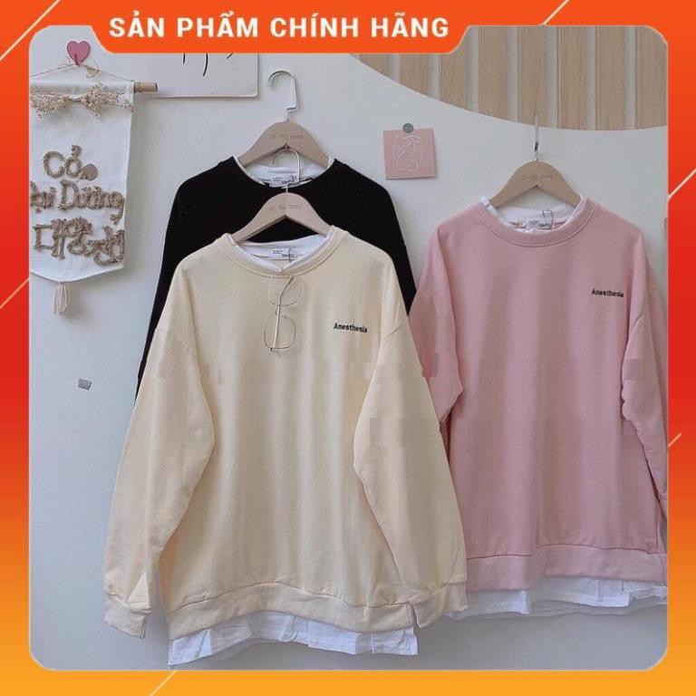 Áo Thun Phối Vạt Tay Dài Nữ - Sweater Phông Dáng Suông Chữ Basic Kiểu Dáng Korea Hot