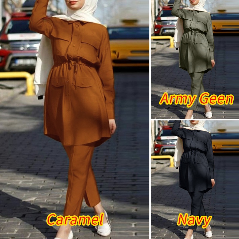 Zanzea Set Đồ Hồi Giáo Dài Tay Màu Trơn Thời Trang Nữ Tính