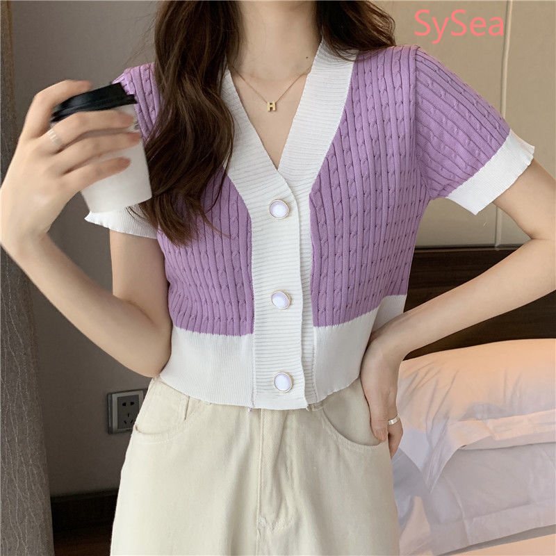  Áo Cardigan Dệt Kim Tay Ngắn Cổ Chữ V Thời Trang Trẻ Trung Mùa Hè Cho Nữ