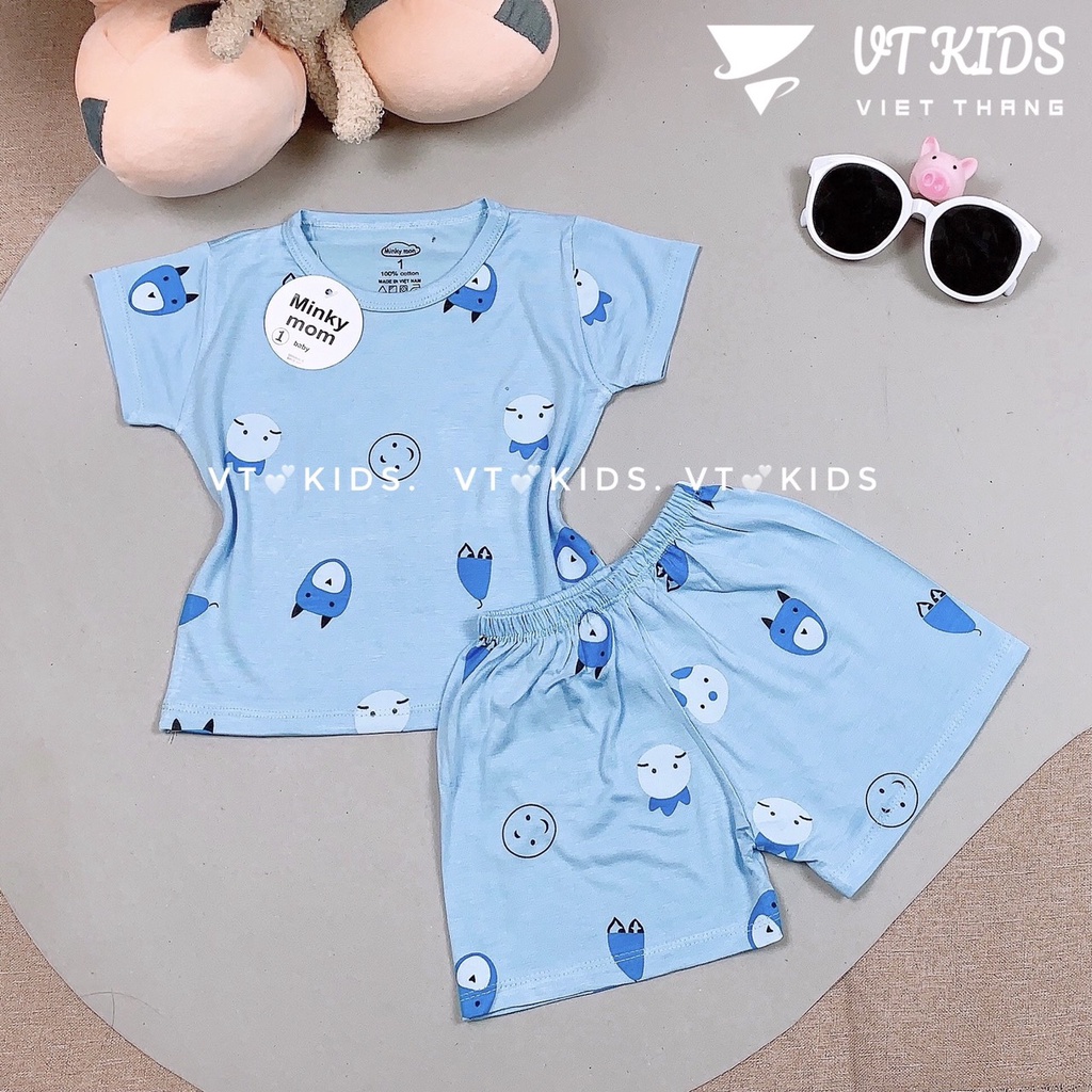 Đồ Bộ thun lạnh cho bé, bộ minky mom cộc tay túi zip cho bé in hình ngộ nghĩnh