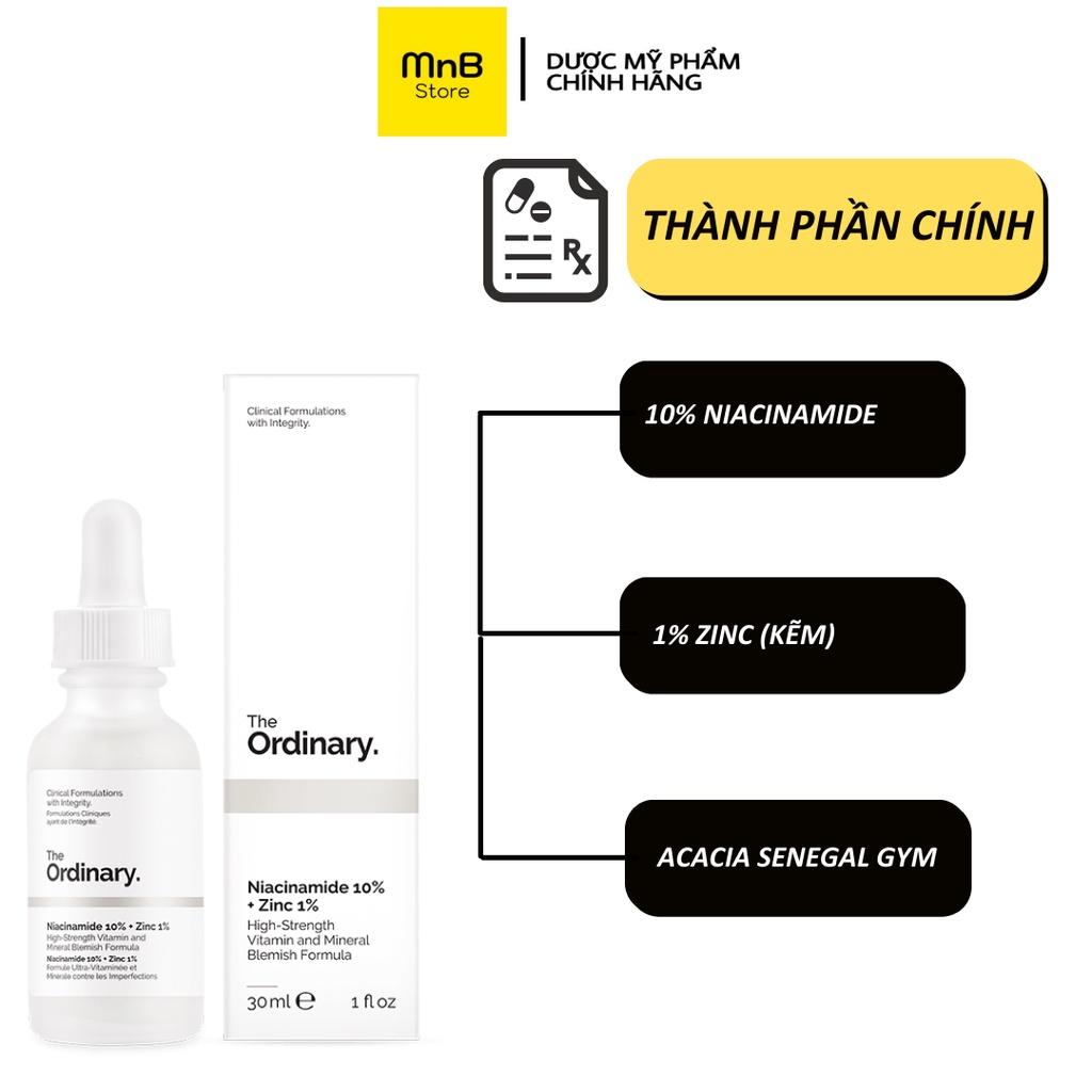 Serum The Ordinary niacinamide 10 + zinc 1 tinh chất giảm mụn thu nhỏ lỗ chân lông làm đều màu da 30ml