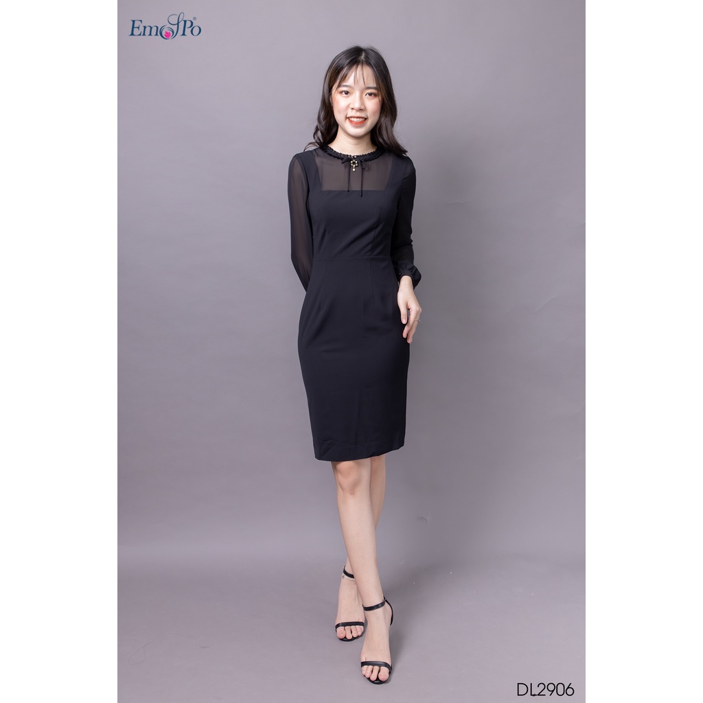 Đầm ôm,cổ tròn trần zen nơ Emspo DL2906