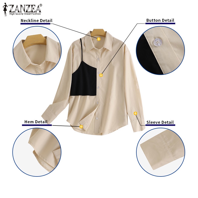 Áo sơ mi nữ Zanzea tay dài cổ bẻ form rộng thời trang