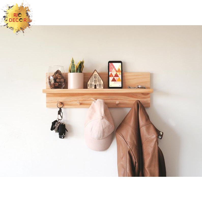Kệ mắc treo quần áo / kệ để đồ đa năng gỗ thông kiểu châu Âu, Hàn Quốc, phong cách vintage, rustic dài 40 cm