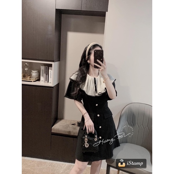 Váy Đen Khuy Ngọc Cổ Xếp Ly Trắng Hàng Đẹp Có Ảnh Thật Kèm Video | BigBuy360 - bigbuy360.vn